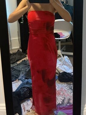 Red Strapless Midi Dress
